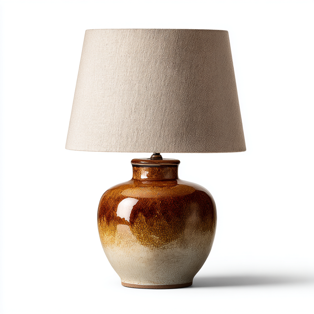 Lámpara de mesa cerámica 30x30x42 cm - marrón-beige - estilo rústico - adecuada para salón-dormitorio-Luxemylab