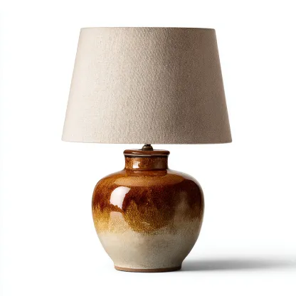 Lámpara de mesa cerámica 30x30x42 cm - marrón-beige - estilo rústico - adecuada para salón-dormitorio-Luxemylab