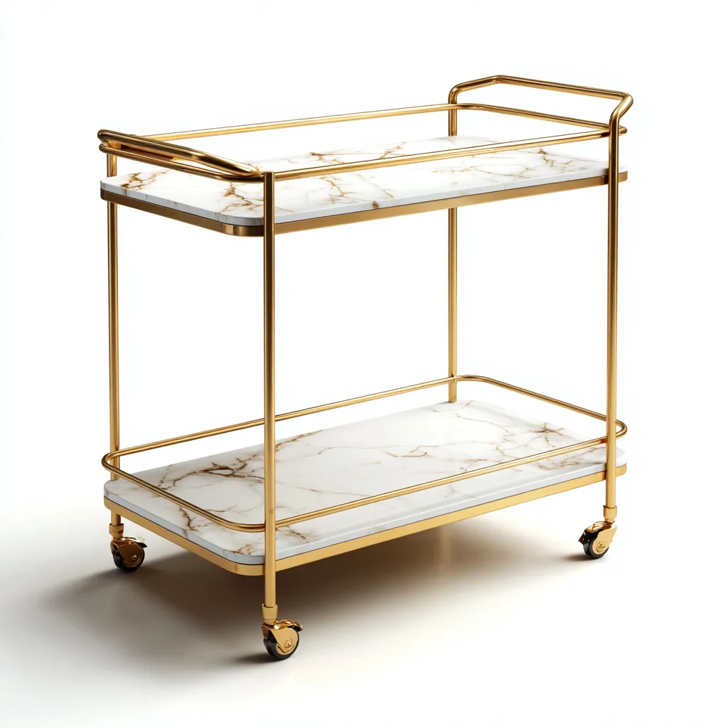 Carro de cocina - metal y mármol - 78x42x86 cm - dorado-blanco - apto para cocina - diseño moderno-Luxemylab