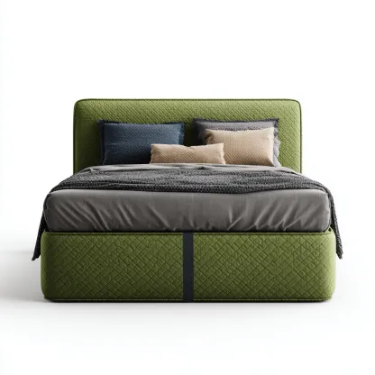 Cama matrimonial tapizada de tela 200x180x100 cm - verde - apta para dormitorio - diseño moderno minimalista-Luxemylab