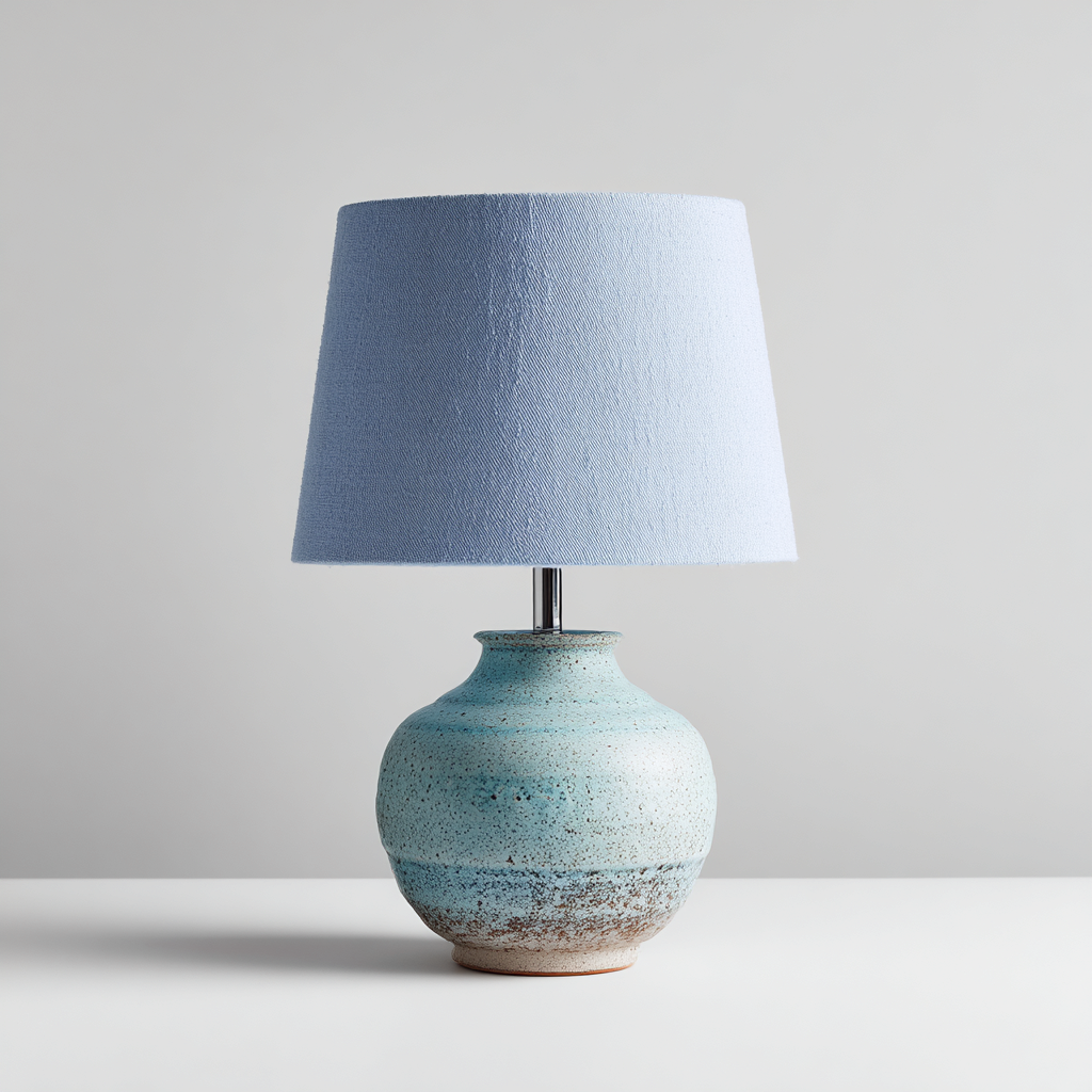 Lámpara de mesa cerámica 28x28x44 cm - azul-beige - diseño moderno apta para dormitorio y salón-Luxemylab