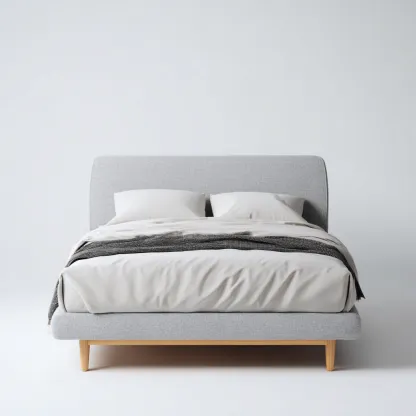 Cama matrimonial tapizada de tela 200x180x101 cm - gris claro - apta para dormitorio - diseño nórdico suave minimalista-Luxemylab