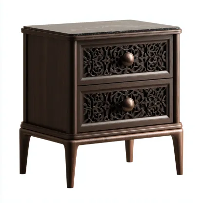 Archivador de madera 48x40x60 cm - marrón oscuro - adecuado para oficina - diseño clásico tallado-Luxemylab