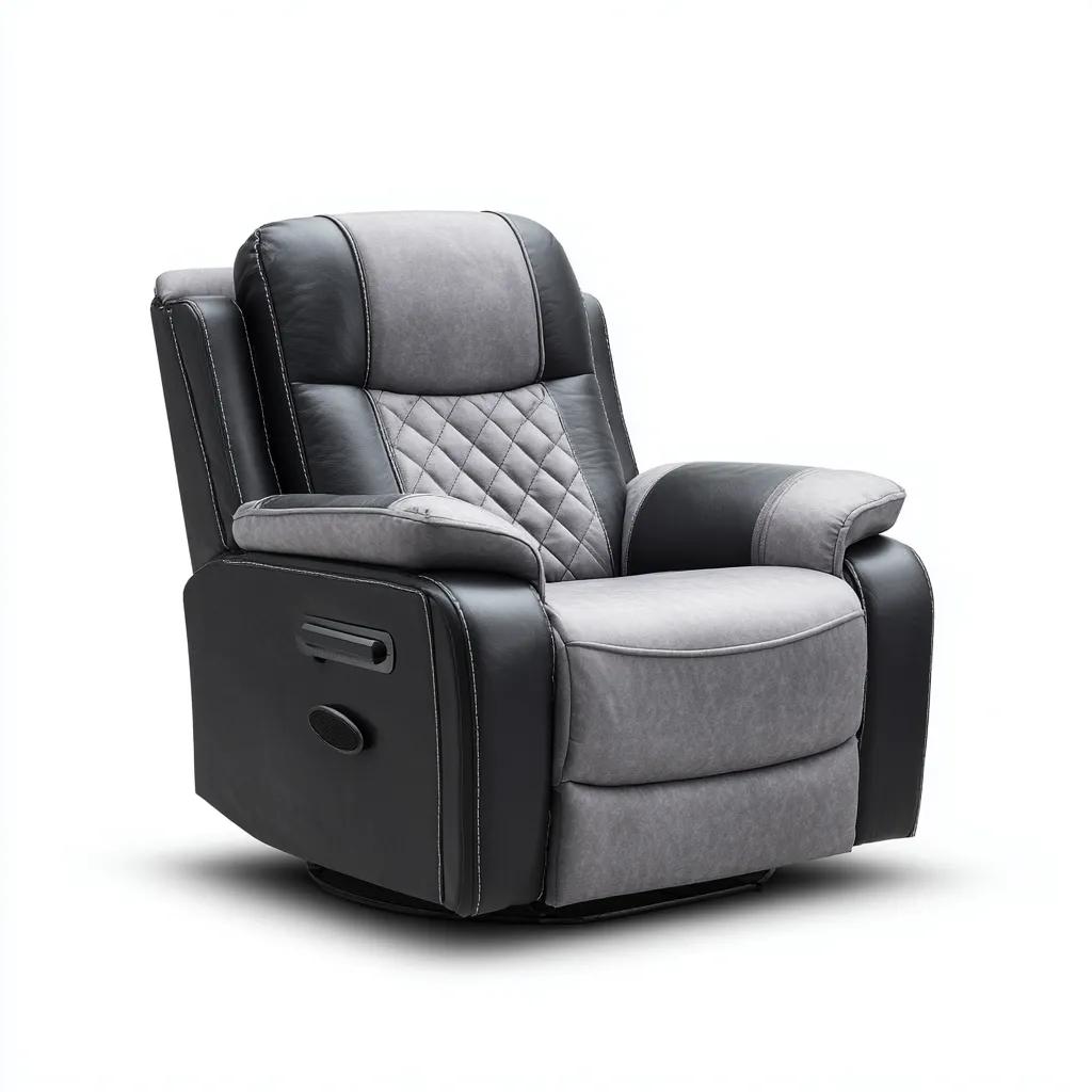 Sillón reclinable - Piel sintética - 102x97x105 cm - Negro-Gris - Diseño moderno para sala de estar-Luxemylab