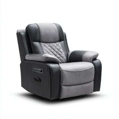 Sillón reclinable - Piel sintética - 102x97x105 cm - Negro-Gris - Diseño moderno para sala de estar-Luxemylab