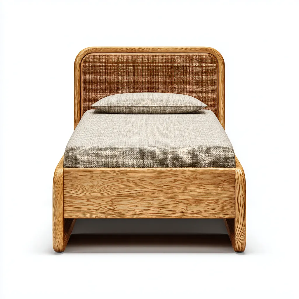 Cama individual madera y ratán 200x100x95 cm - madera clara - apta para dormitorio - estilo natural-Luxemylab