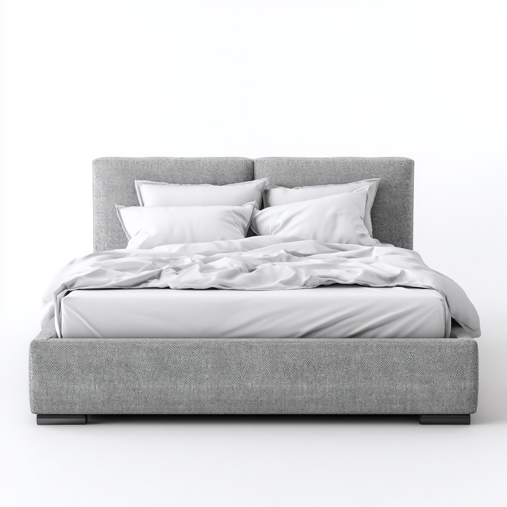 Cama matrimonial tapizada de tela 200x180x110 cm - gris claro - apta para dormitorio - diseño moderno minimalista confortable-Luxemylab