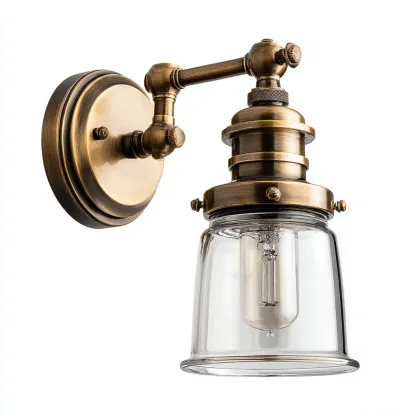 Aplique de pared metal y vidrio 19x30 cm - dorado-transparente - diseño vintage - apto para pasillo-Luxemylab