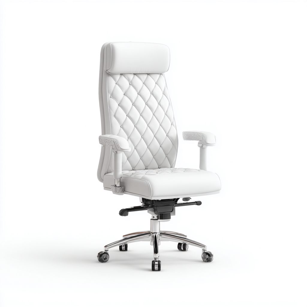 Silla de oficina tapizado en piel sintética 72x68x135 cm - blanco - diseño de alto respaldo - apta para oficina-Luxemylab