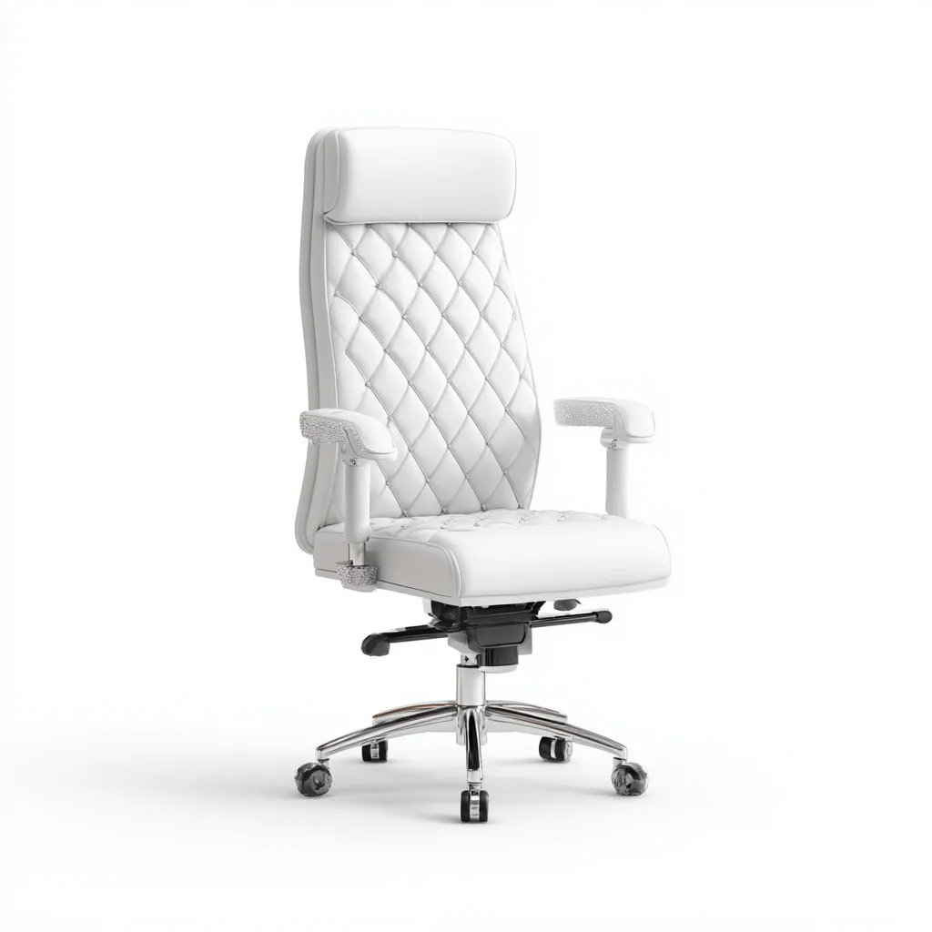 Silla de oficina tapizado en piel sintética 72x68x135 cm - blanco - diseño de alto respaldo - apta para oficina-Luxemylab