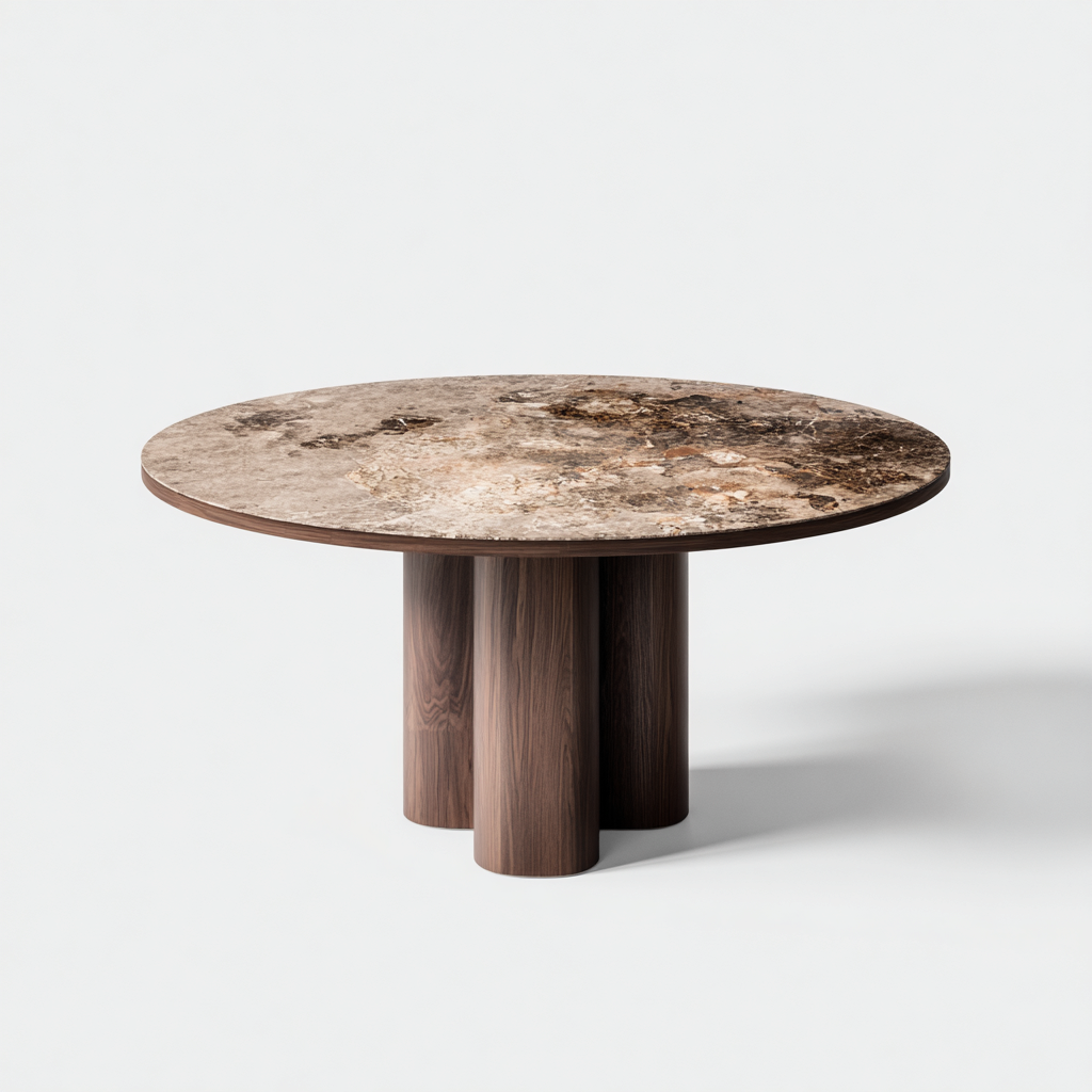 Mesa de comedor mármol-madera 140x140x76 cm marrón apta para comedor - diseño moderno-Luxemylab