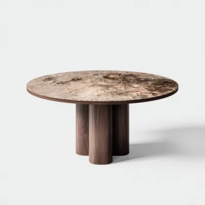 Mesa de comedor mármol-madera 140x140x76 cm marrón apta para comedor - diseño moderno-Luxemylab