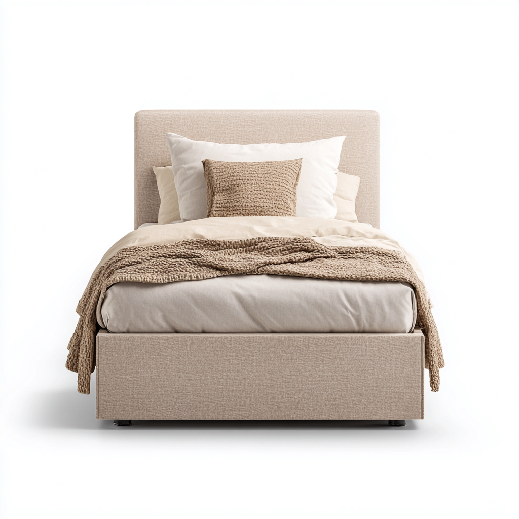 Cama individual tapizada 200x90x100 cm - tela beige - apta para dormitorio - diseño moderno-Luxemylab