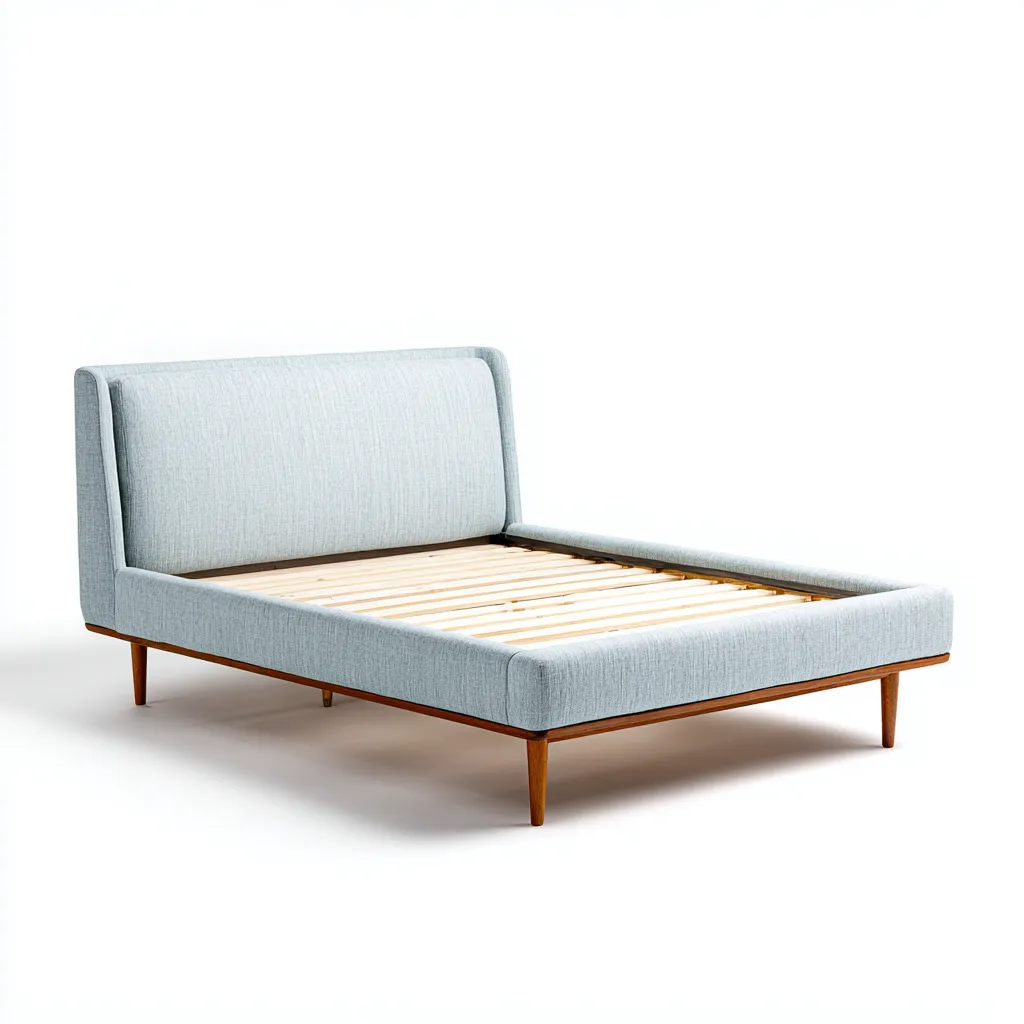 Cama matrimonial tapizada en tela 200x180x103 cm - azul claro - apta para dormitorio - diseño escandinavo mid-century-Luxemylab