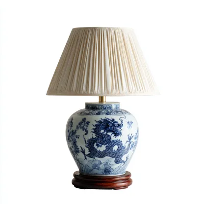 Lámpara de mesa de cerámica 35x35x55 cm - azul-blanco - adecuada para salón - estilo clásico oriental-Luxemylab