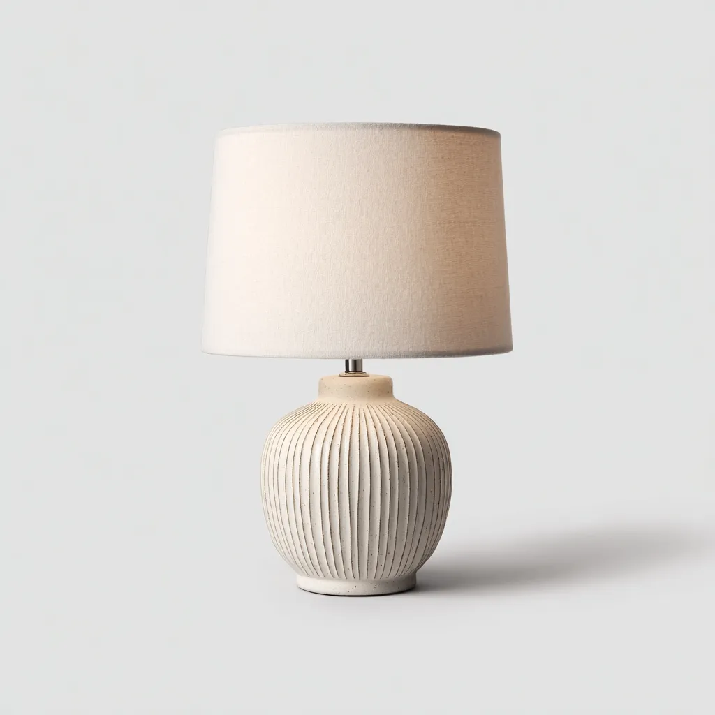 Lámpara de mesa cerámica 28x28x42 cm - beige - diseño moderno apta para dormitorio y salón-Luxemylab