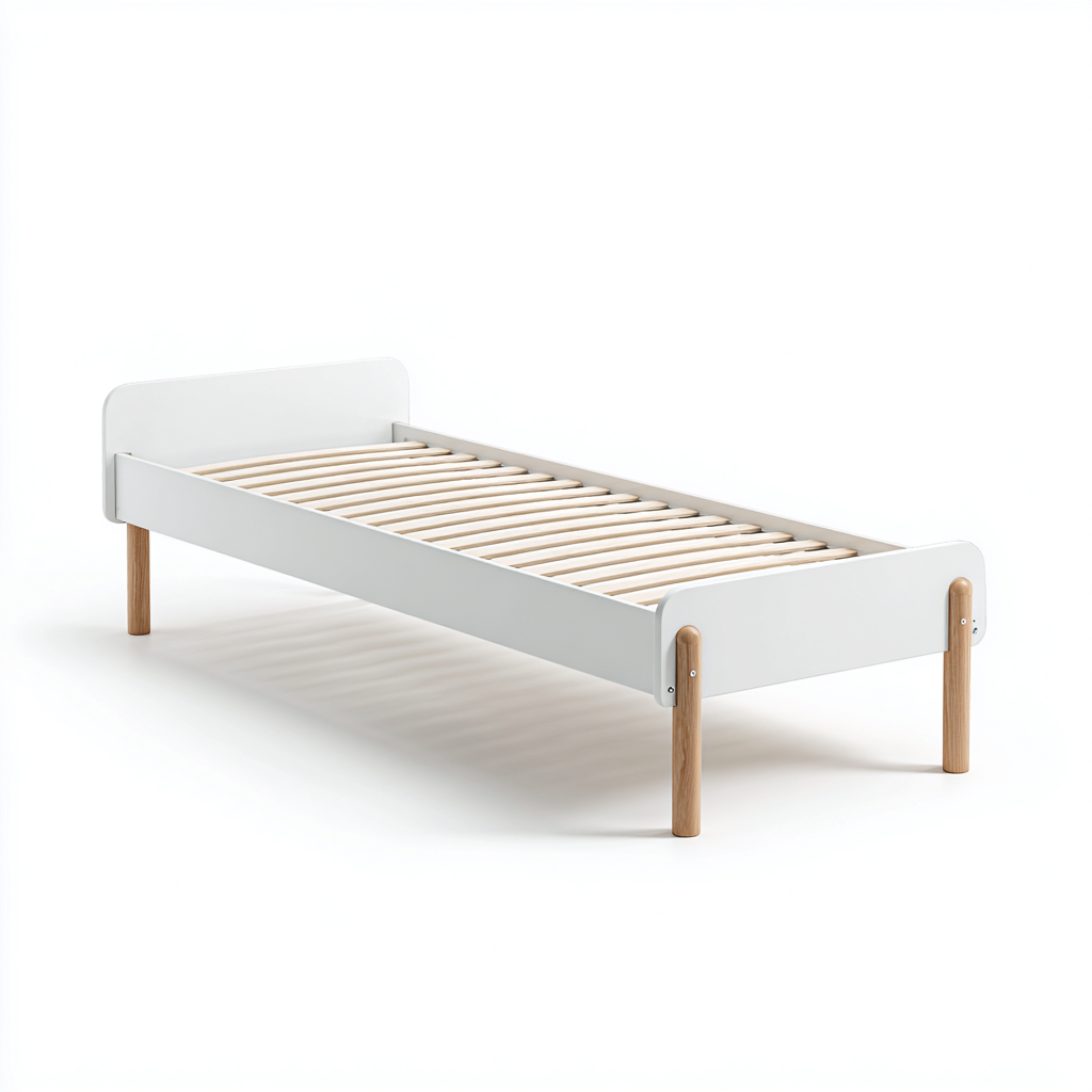 Cama individual madera y tablero 200x90x80 cm - blanco-madera - apta para dormitorio - estilo minimalista-Luxemylab