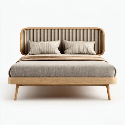 Cama matrimonial madera y tela 200x180x105 cm - beige-madera natural - estilo moderno adecuada para dormitorio-Luxemylab