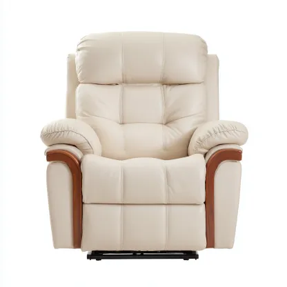 Sillón reclinable - Piel sintética - 101x95x104 cm - Beige - Diseño clásico para sala de estar-Luxemylab