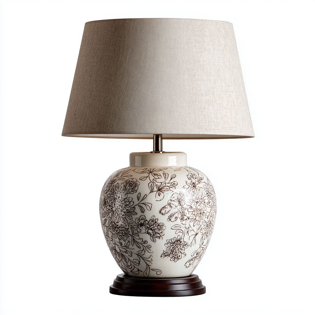 Lámpara de mesa cerámica 31x31x52 cm - crema-marrón-beige - estilo clásico - adecuada para salón-dormitorio-Luxemylab