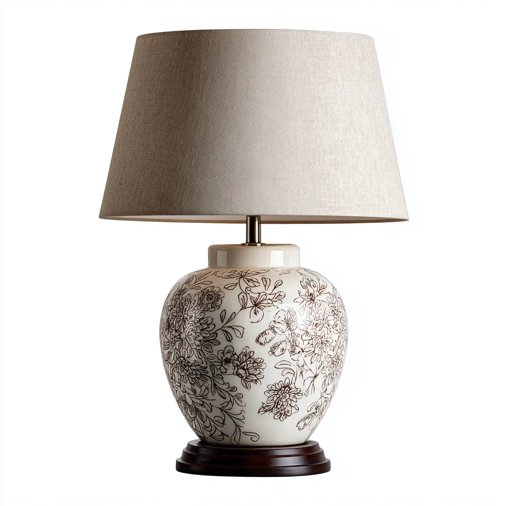 Lámpara de mesa cerámica 31x31x52 cm - crema-marrón-beige - estilo clásico - adecuada para salón-dormitorio-Luxemylab