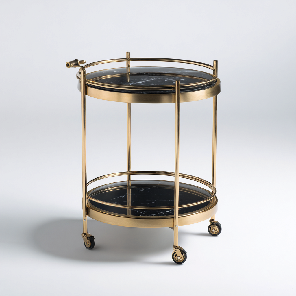 Carro de cocina - Metal y superficie tipo mármol - 50x50x78 cm - Negro-Dorado - Apto para cocina - Diseño clásico-Luxemylab