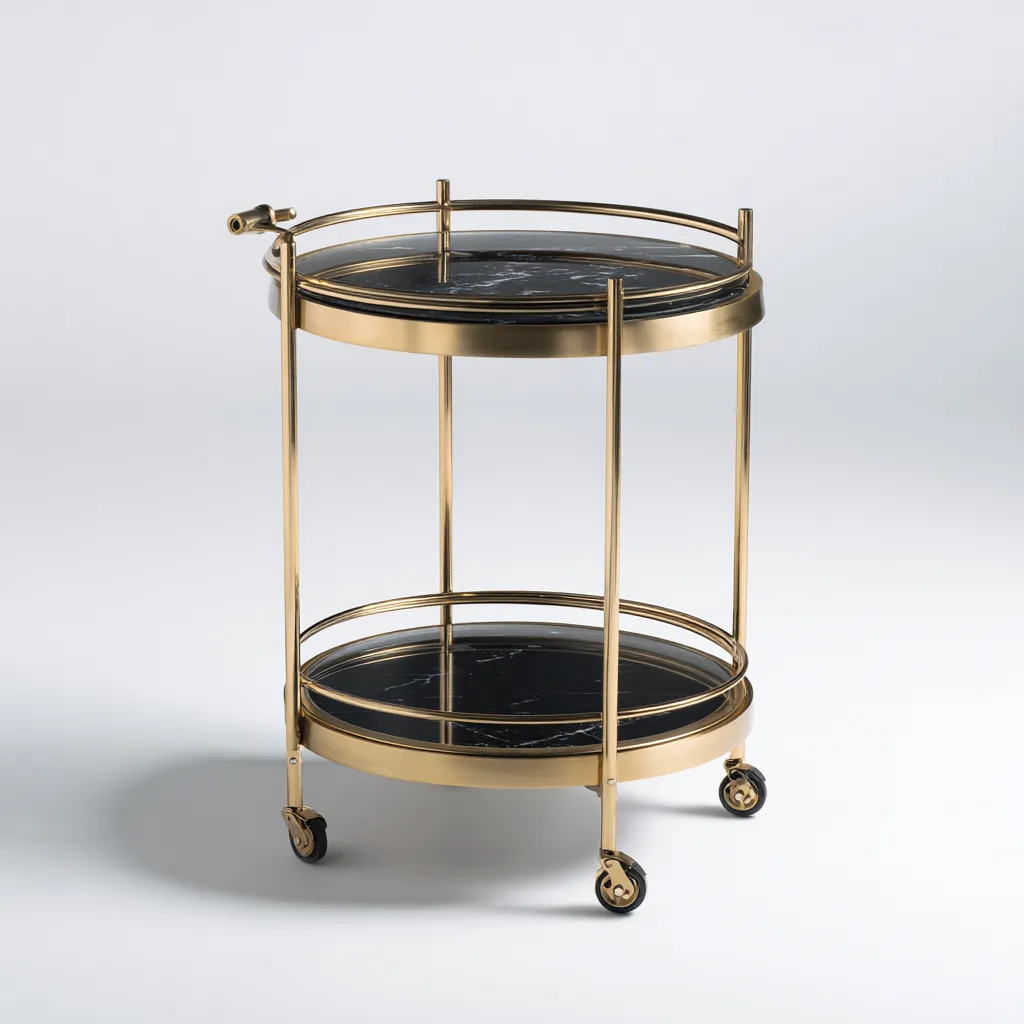 Carro de cocina - Metal y superficie tipo mármol - 50x50x78 cm - Negro-Dorado - Apto para cocina - Diseño clásico-Luxemylab