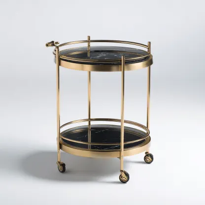 Carro de cocina - Metal y superficie tipo mármol - 50x50x78 cm - Negro-Dorado - Apto para cocina - Diseño clásico-Luxemylab