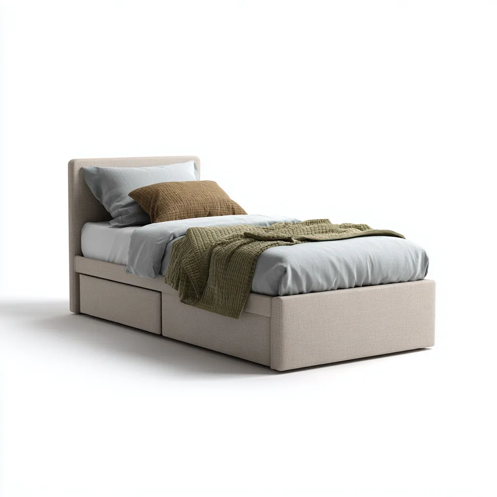 Cama individual tapizada 200x90x95 cm - tela beige - con almacenaje - apta para dormitorio - diseño moderno-Luxemylab