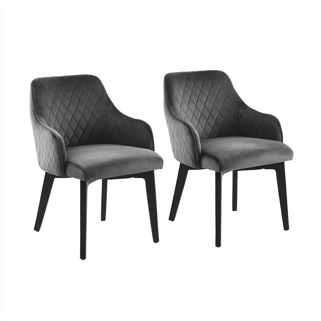 Sillas de comedor tapizadas en terciopelo 58x55x87 cm - gris - apto para comedor - diseño moderno con reposabrazos-Luxemylab