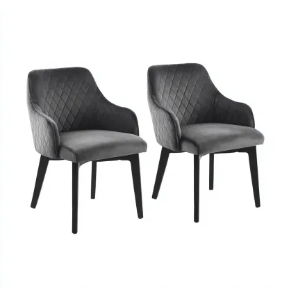Sillas de comedor tapizadas en terciopelo 58x55x87 cm - gris - apto para comedor - diseño moderno con reposabrazos-Luxemylab