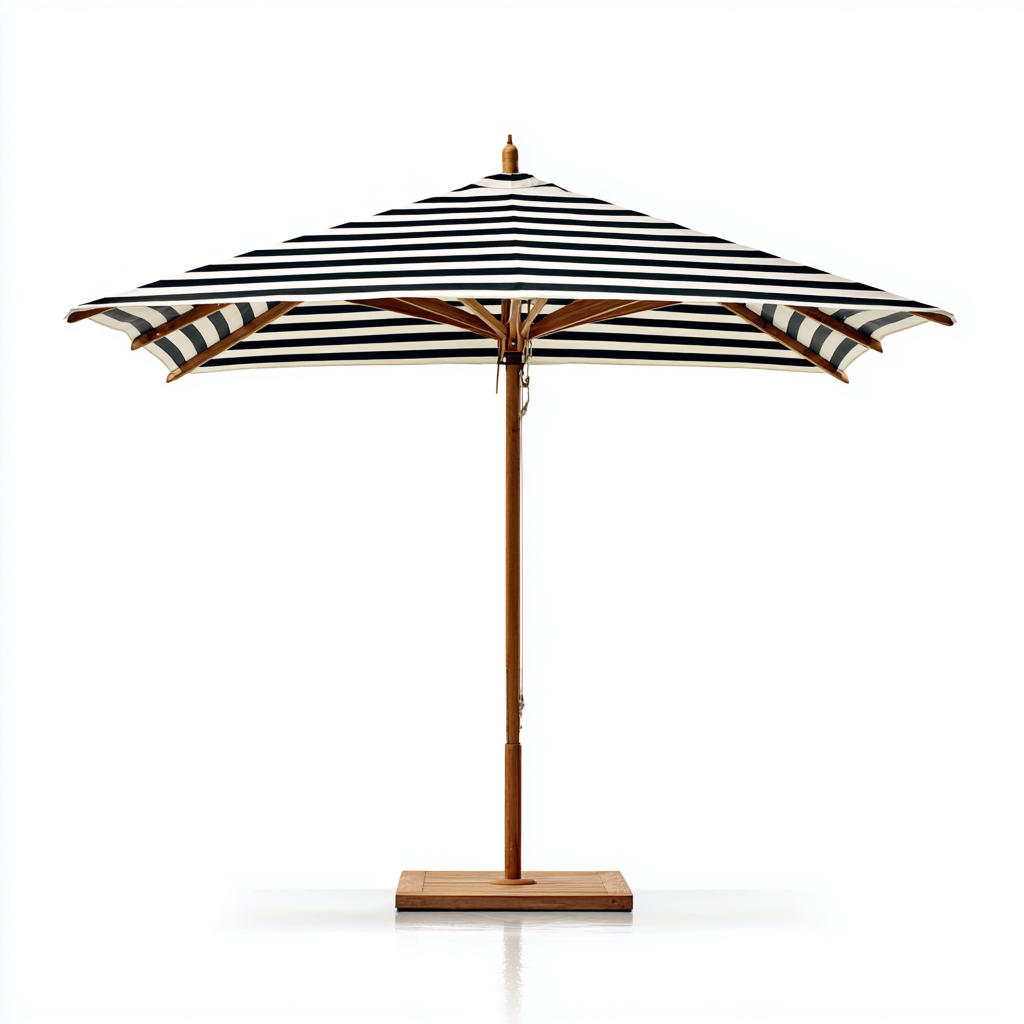 Sombrilla de jardín tela y madera 250x250x240 cm - blanco-negro - apta para exterior - estilo mediterráneo-Luxemylab