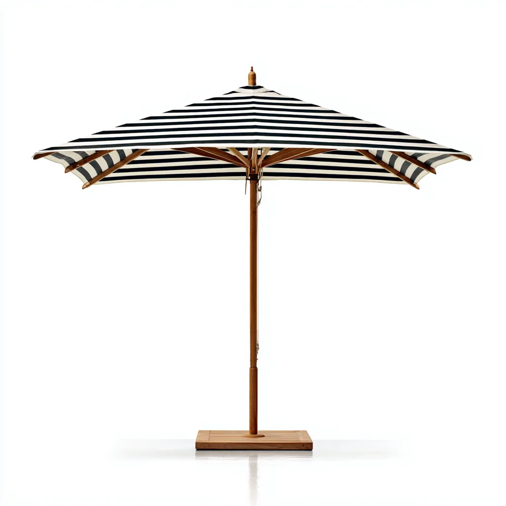 Sombrilla de jardín tela y madera 250x250x240 cm - blanco-negro - apta para exterior - estilo mediterráneo-Luxemylab