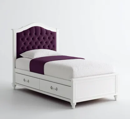 Cama individual madera 200x100x110 cm - blanco-morado - diseño clásico con almacenaje-Luxemylab