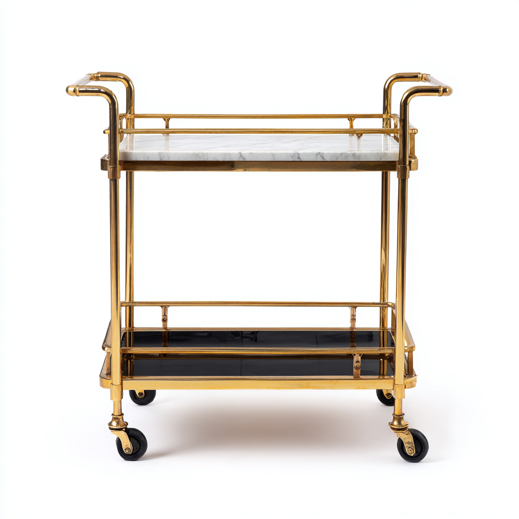 Carro de cocina metal dorado mármol 78x40x85 cm - Blanco-Negro - Adecuado para cocina - Diseño moderno-Luxemylab