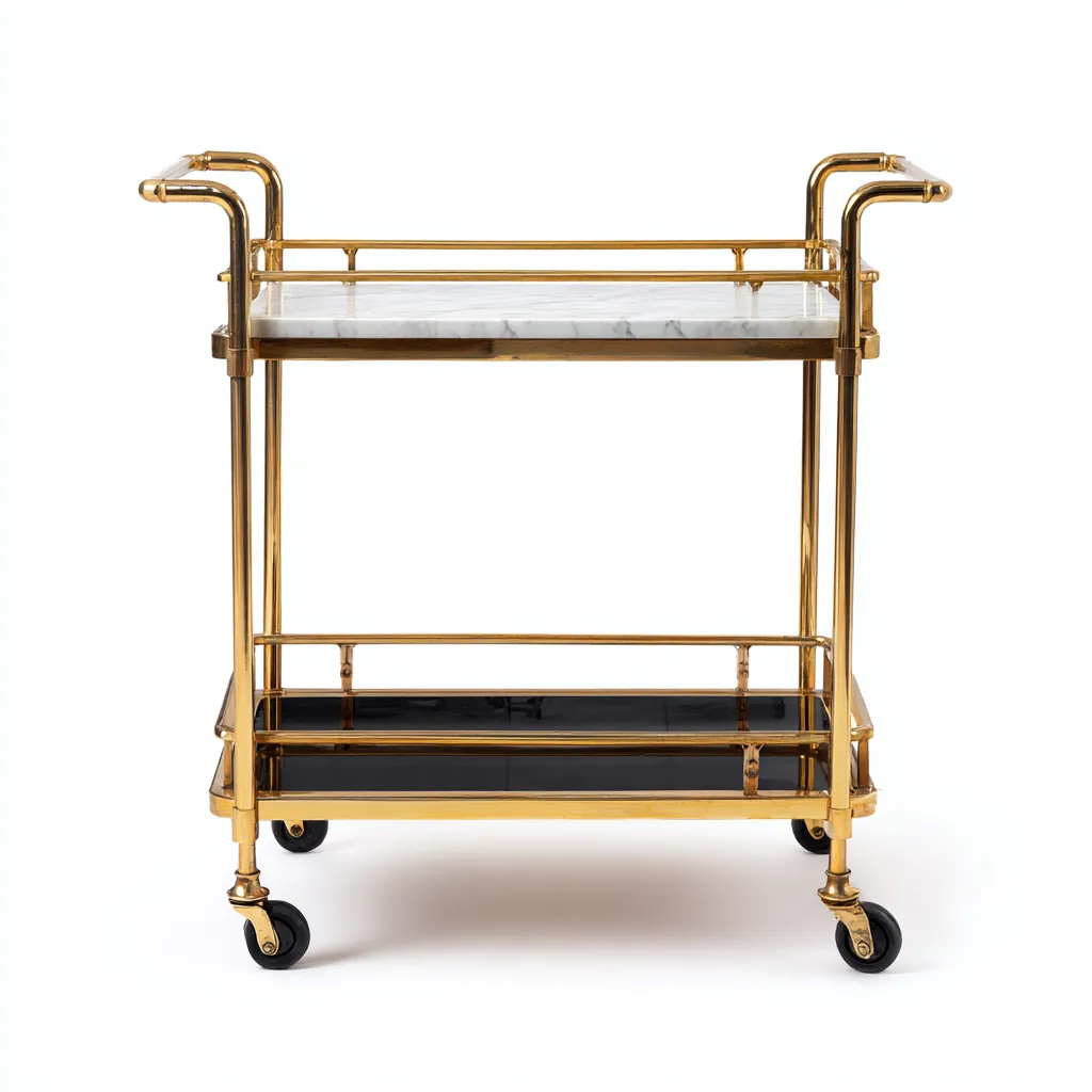 Carro de cocina metal dorado mármol 78x40x85 cm - Blanco-Negro - Adecuado para cocina - Diseño moderno-Luxemylab