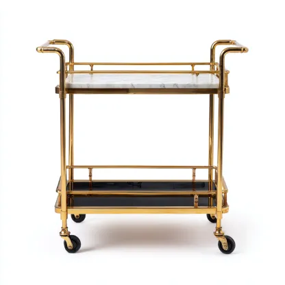 Carro de cocina metal dorado mármol 78x40x85 cm - Blanco-Negro - Adecuado para cocina - Diseño moderno-Luxemylab
