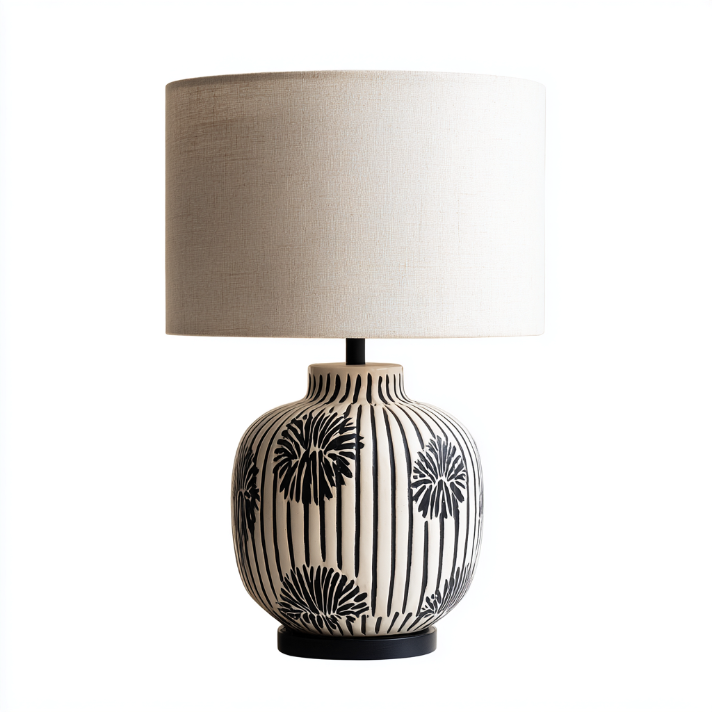 Lámpara de mesa cerámica 32x32x48 cm - blanco-negro - diseño decorativo apta para dormitorio y salón-Luxemylab