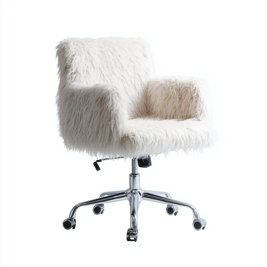 Silla de oficina pelo sintético 68x62x88 cm blanco diseño ergonómico estilo moderno para oficina-Luxemylab