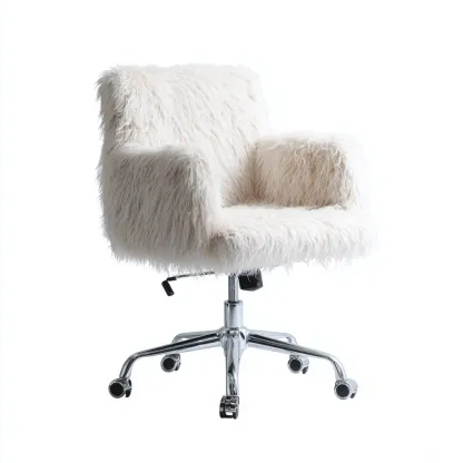 Silla de oficina pelo sintético 68x62x88 cm blanco diseño ergonómico estilo moderno para oficina-Luxemylab