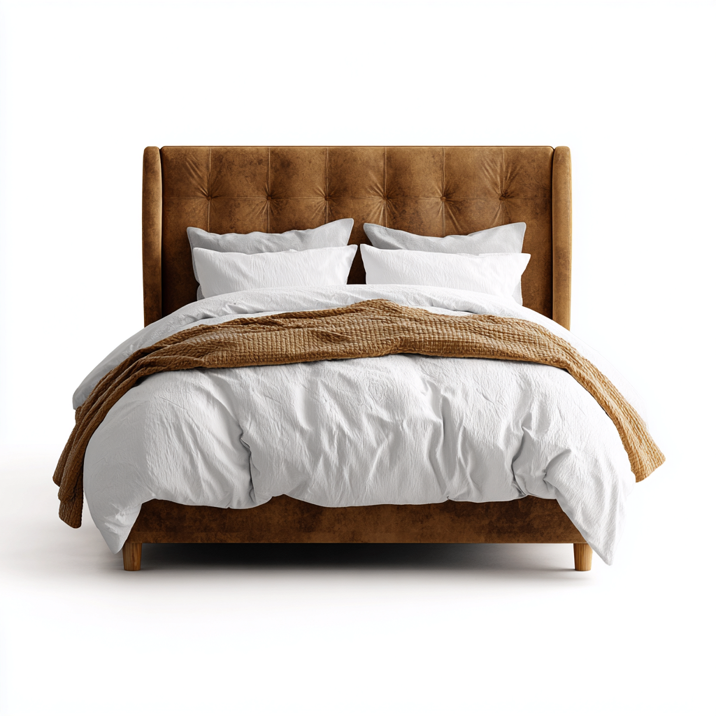 Cama matrimonial tapizada de tela - 200x180x115 cm - Marrón - Diseño moderno - Adecuada para dormitorio-Luxemylab