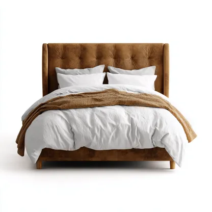 Cama matrimonial tapizada de tela - 200x180x115 cm - Marrón - Diseño moderno - Adecuada para dormitorio-Luxemylab