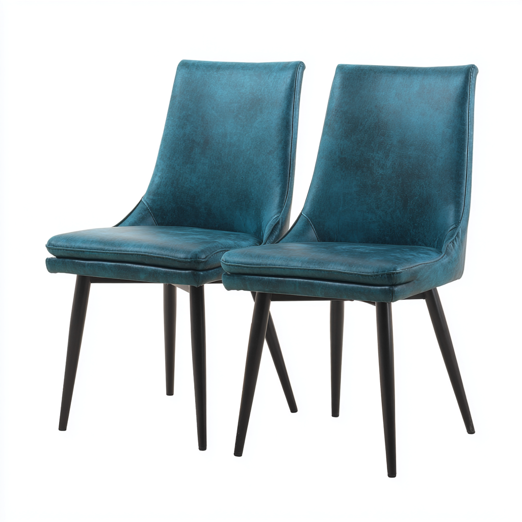 Sillas de comedor - Madera y piel - 50x47x85 cm - Azul-negro - Diseño moderno para comedor-Luxemylab