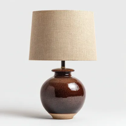 Lámpara de mesa cerámica 29x29x44 cm - marrón-beige - estilo rústico - adecuada para salón-dormitorio-Luxemylab