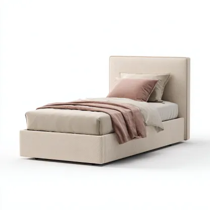 Cama individual tapizada 200x100x100 cm - tela beige - apta para dormitorio - diseño moderno-Luxemylab