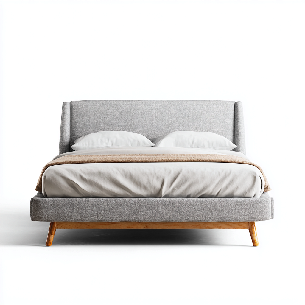 Cama matrimonial tapizada de tela 200x180x108 cm - gris claro - apta para dormitorio - diseño nórdico moderno confortable-Luxemylab