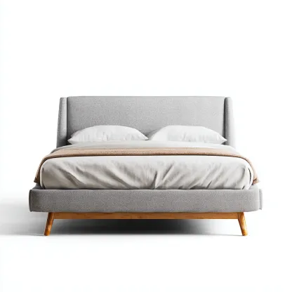 Cama matrimonial tapizada de tela 200x180x108 cm - gris claro - apta para dormitorio - diseño nórdico moderno confortable-Luxemylab