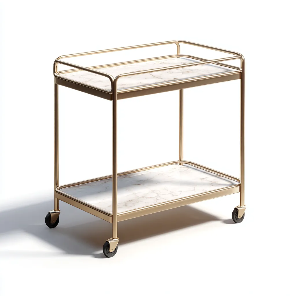 Carro de cocina - Metal y mármol 70x40x80 cm - Dorado Blanco - Apto para cocina - Diseño moderno-Luxemylab