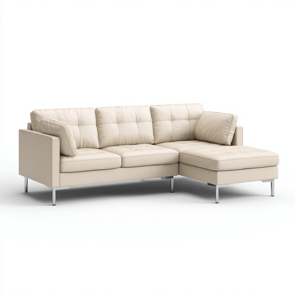 Sofá rinconero - Cuero sintético 300x185x88 cm - Beige - Diseño moderno para sala de estar-Luxemylab