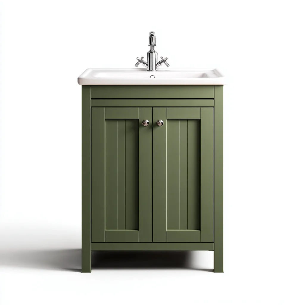 Mueble de baño con lavabo madera y cerámica 60x45x85 cm - verde oliva-blanco - estilo clásico tradicional para baño-Luxemylab